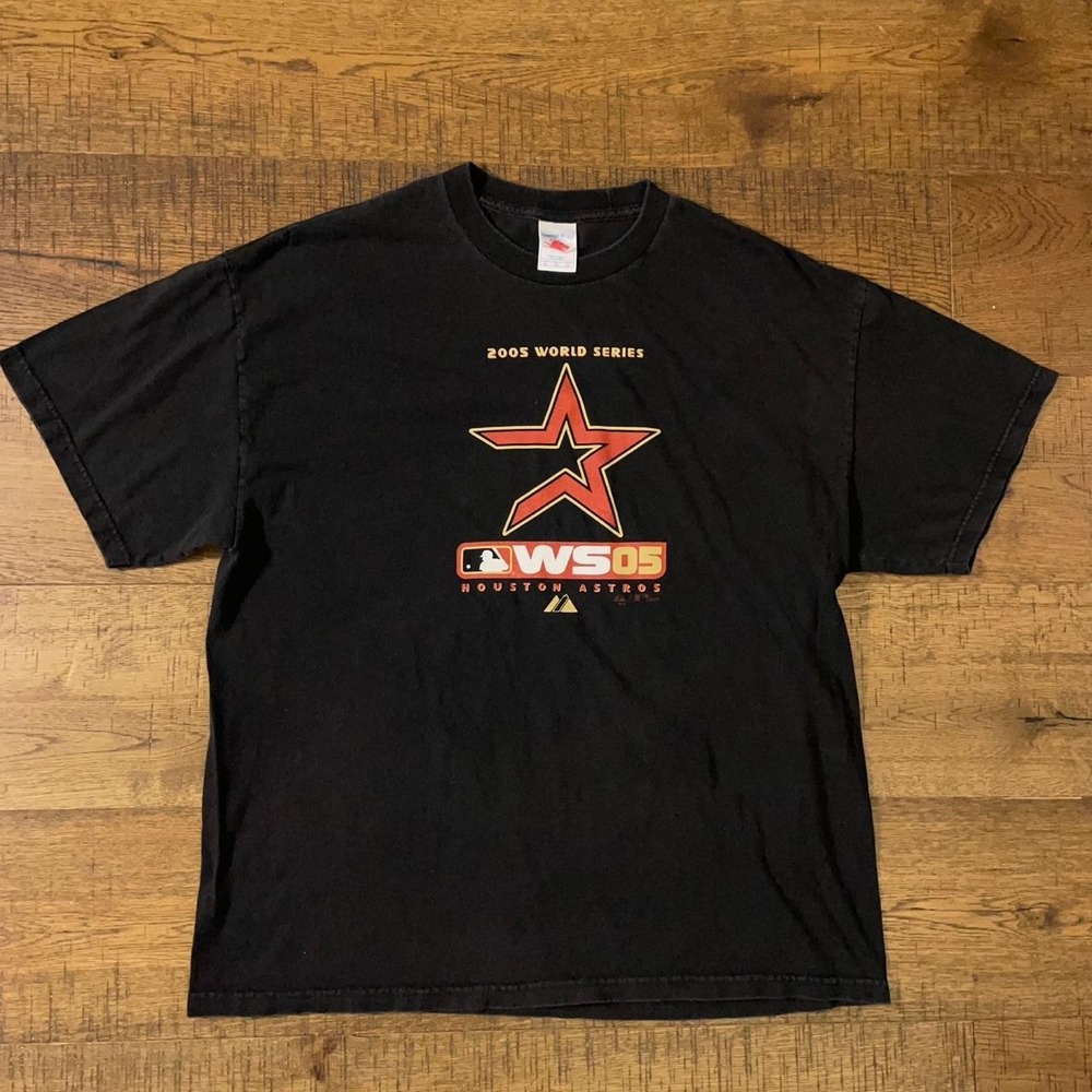 Majestic Houston Astros T-Shirt Mens XL Black Vintage 2005 World Series MLB Tee